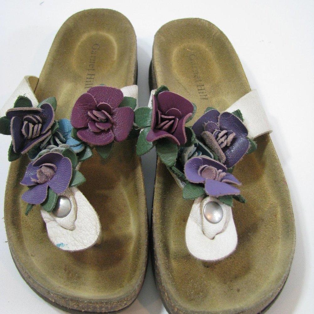 Garnet Hill Thong Sandals Flip Flop Leather Flat Slide Floral Girl's Sz 1 Italy